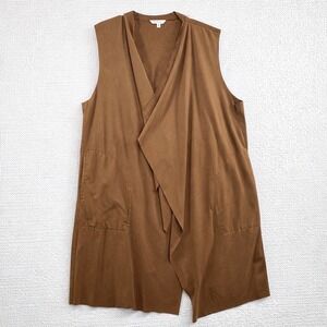 MAX STUDIO Brown Suede Like Waterfall Vest Duster Cardigan Women's XL